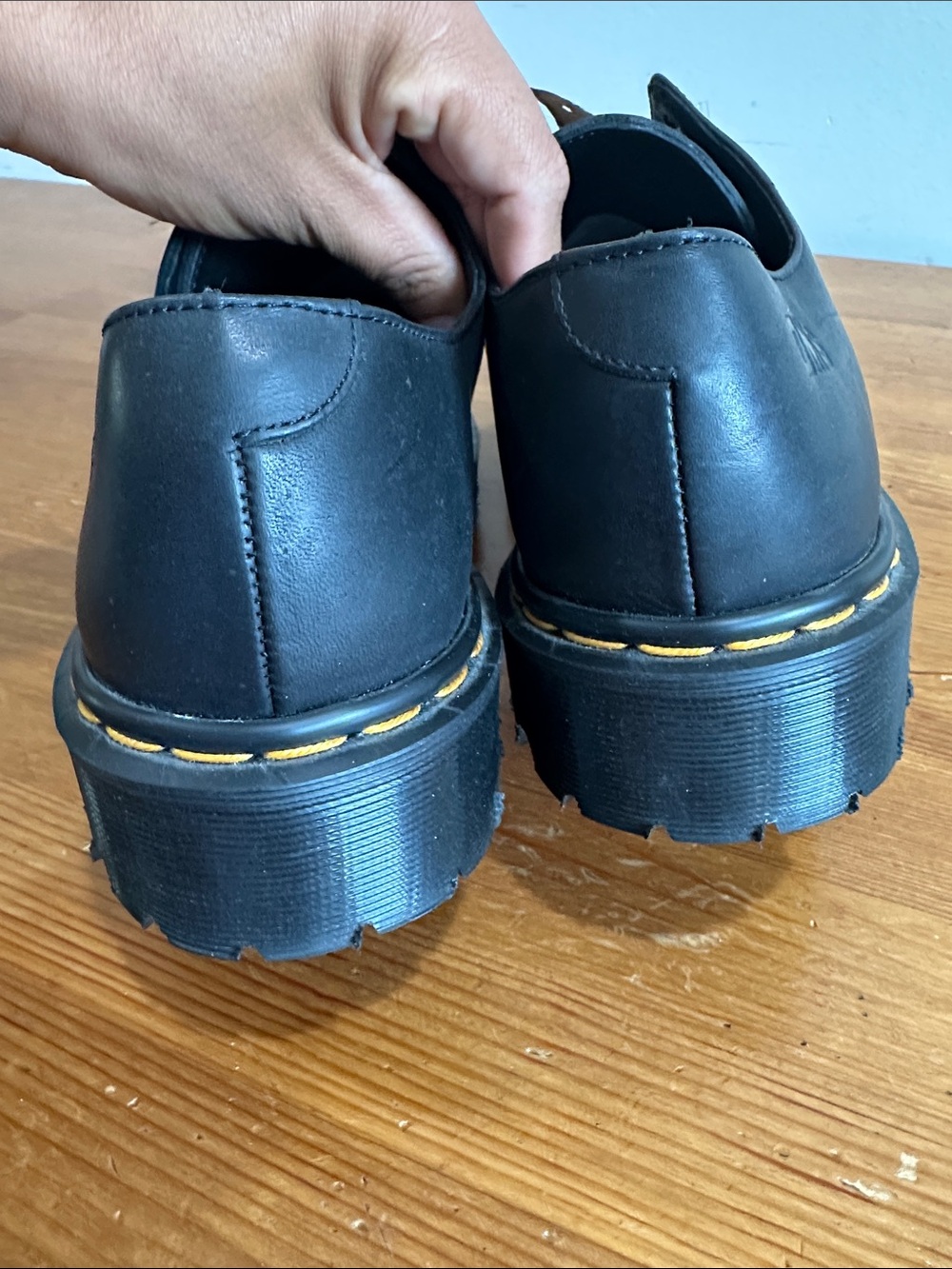 Dr. Martens  Steel Toe Black Leather Loafers with Yellow Stitching Men’s Size 11 - Picture 9 of 9